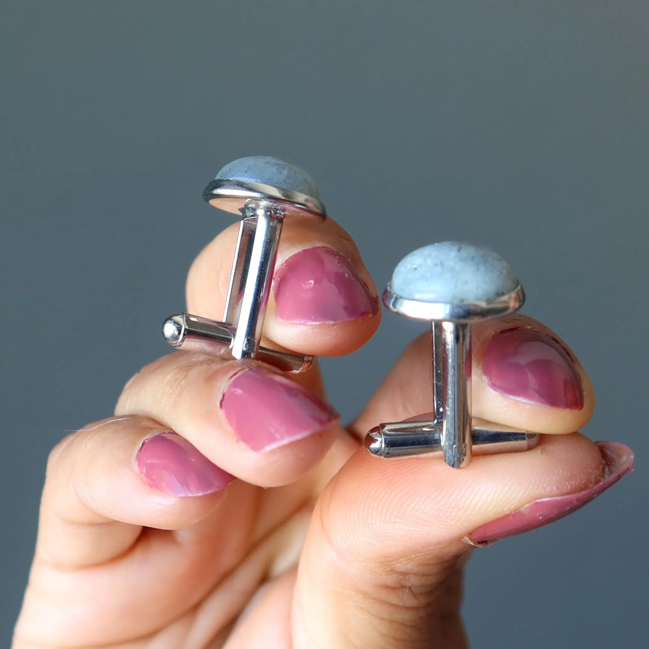 Labradorite Cufflinks Gray Sky New Moon Silver