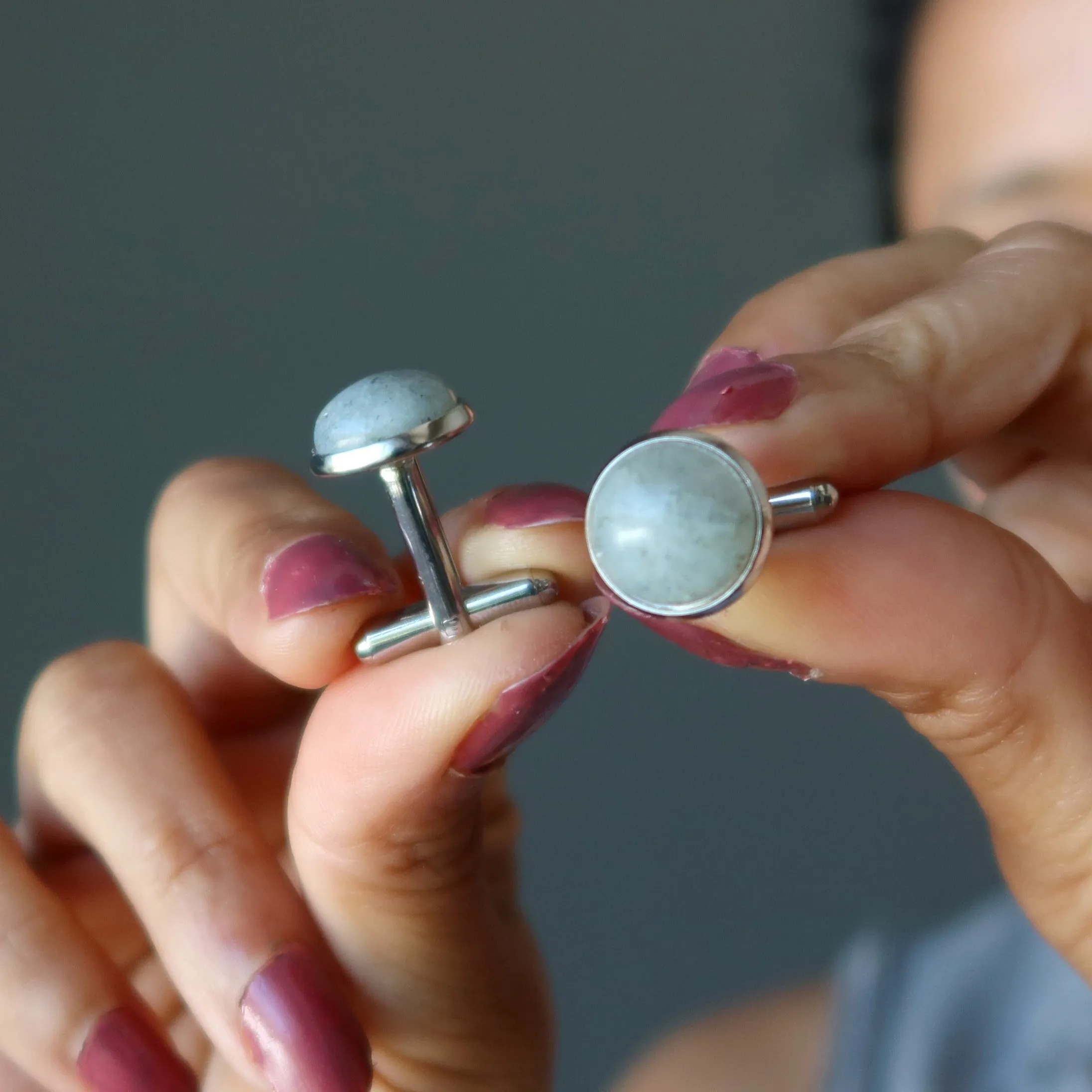 Labradorite Cufflinks Gray Sky New Moon Silver
