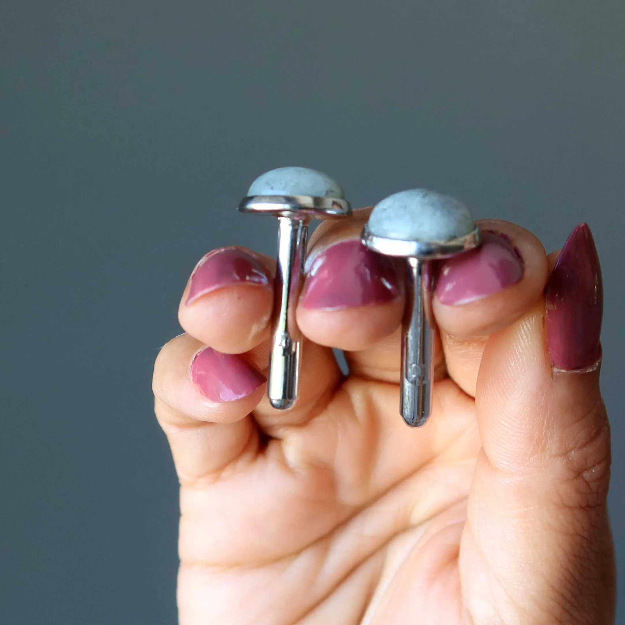 Labradorite Cufflinks Gray Sky New Moon Silver