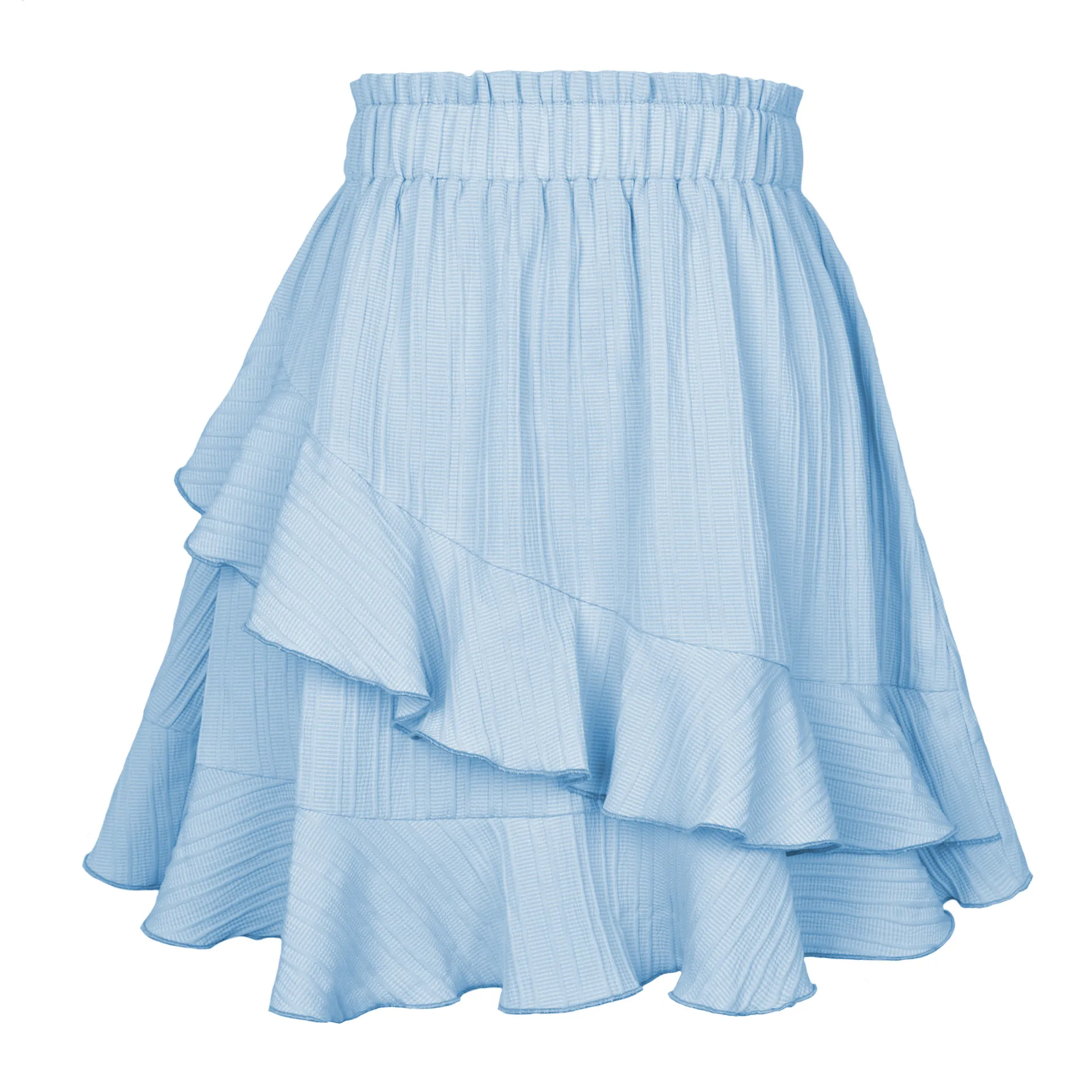 Layered Ruffle Flare Skirt - High Waist, Loose Fit, Polyester/Spandex