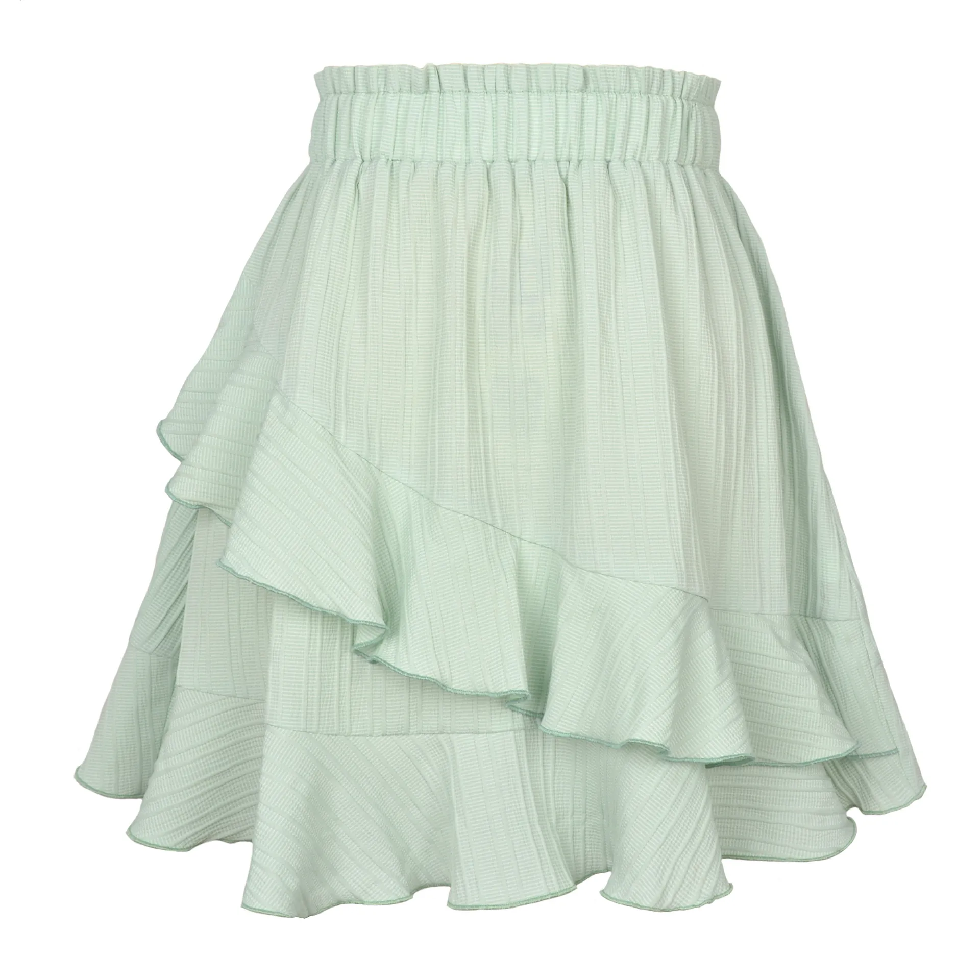 Layered Ruffle Flare Skirt - High Waist, Loose Fit, Polyester/Spandex