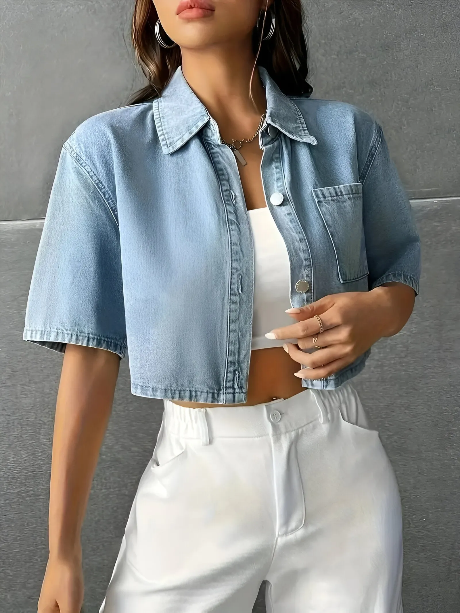 Light blue denim shirt lady comfort