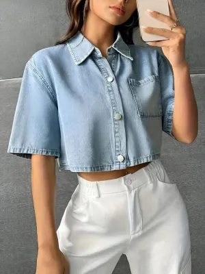 Light blue denim shirt lady comfort