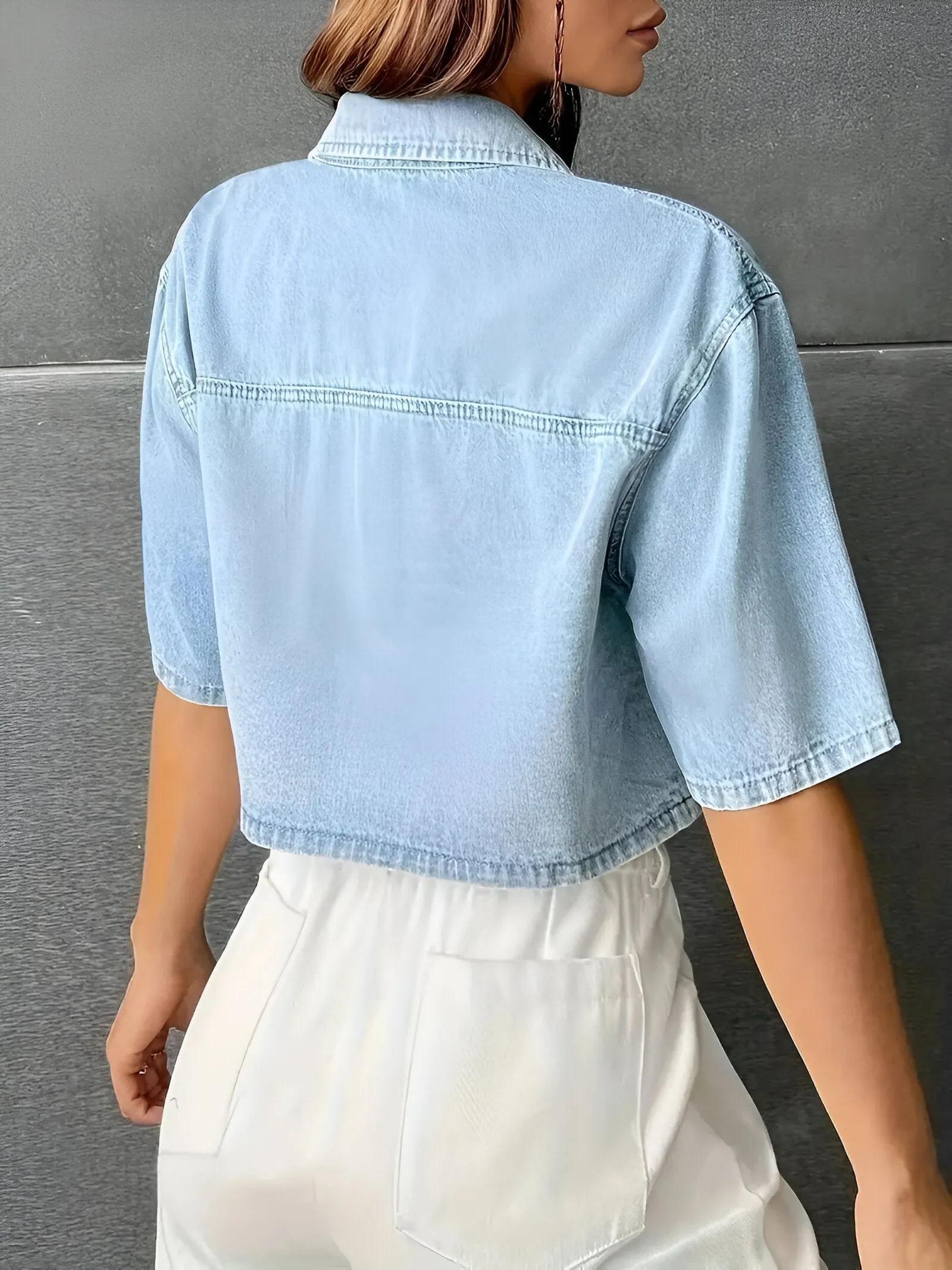 Light blue denim shirt lady comfort