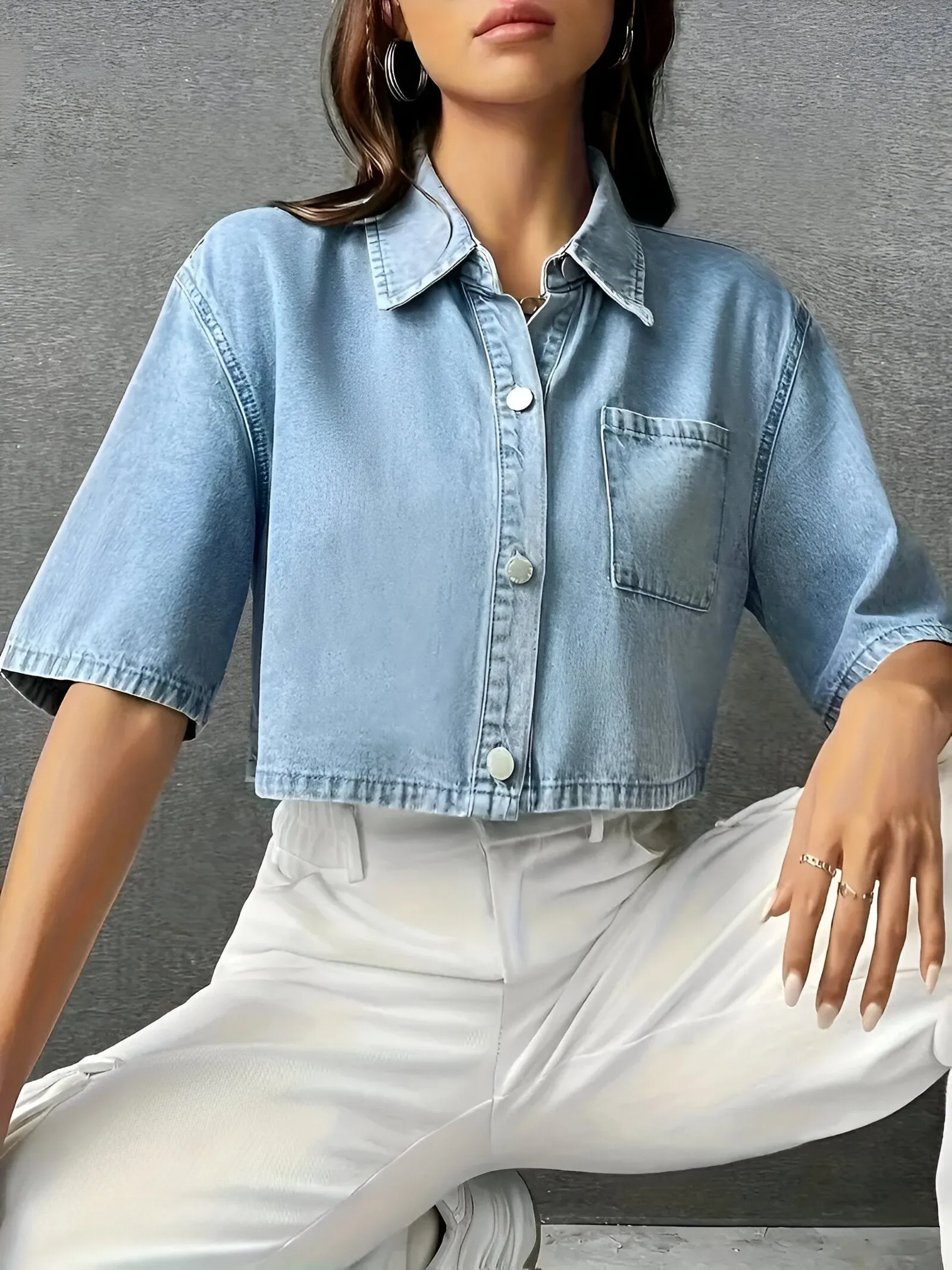 Light blue denim shirt lady comfort