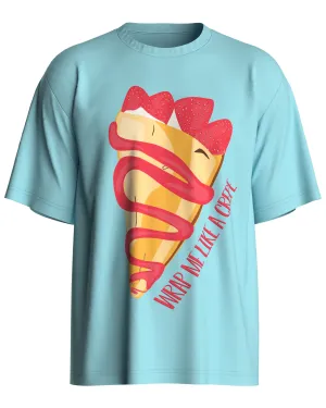Light Blue Oversized Front Printed Couple T-Shirts