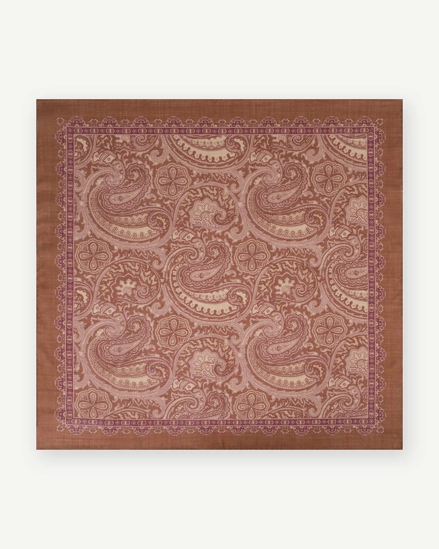 Light Brown Paisley Print Wool Silk Neckerchief