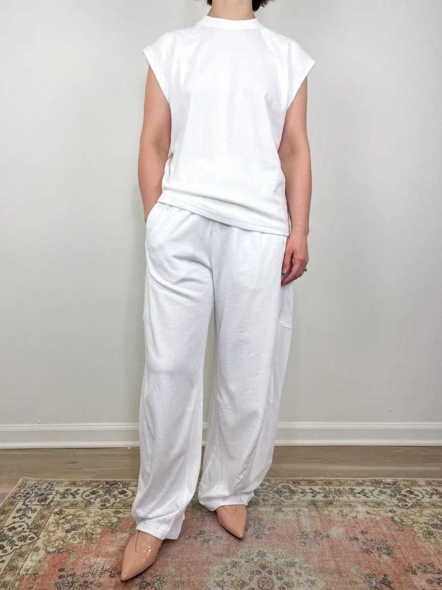 Light Weight Sweatshirting Sleeveless Easy Top in White