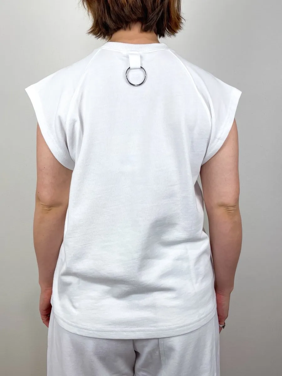 Light Weight Sweatshirting Sleeveless Easy Top in White