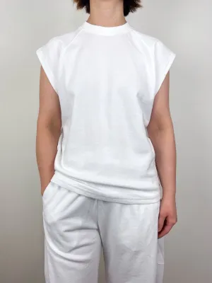 Light Weight Sweatshirting Sleeveless Easy Top in White