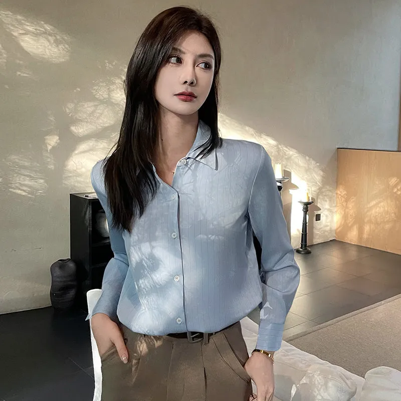 Lightweight Breathable Satin Dress Shirt with Wrinkle Resistance