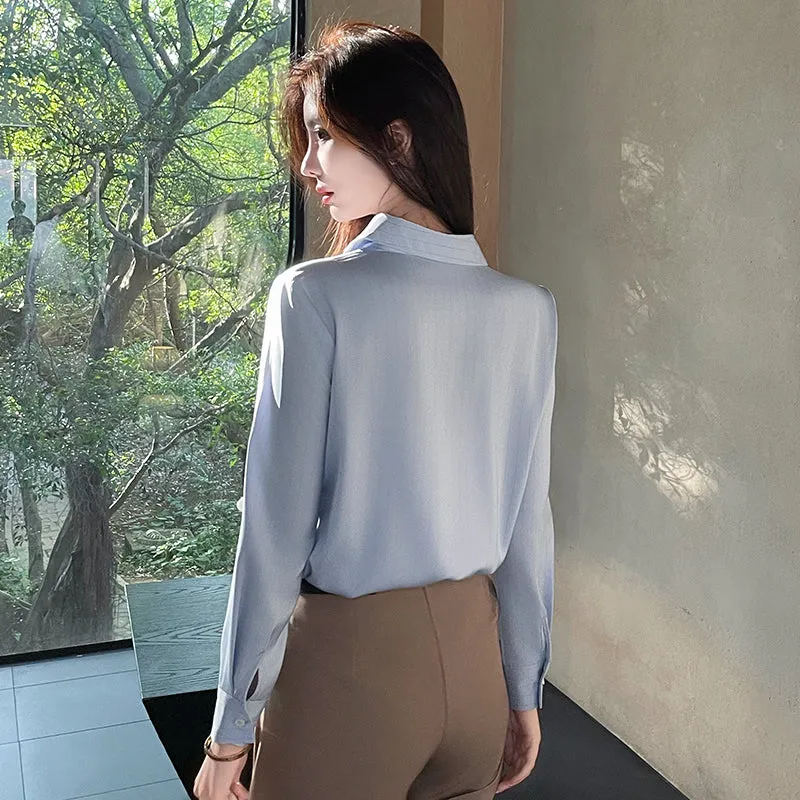 Lightweight Breathable Satin Dress Shirt with Wrinkle Resistance