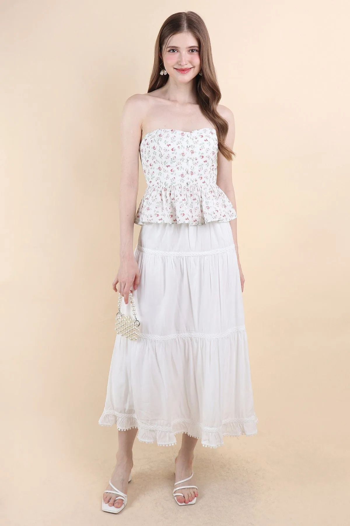 LINDSAY BANDED MAXI SKIRT IN WHITE