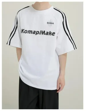 Logo Print T-Shirt with Sleeve Stripes