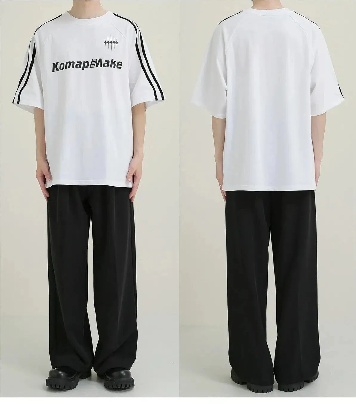 Logo Print T-Shirt with Sleeve Stripes