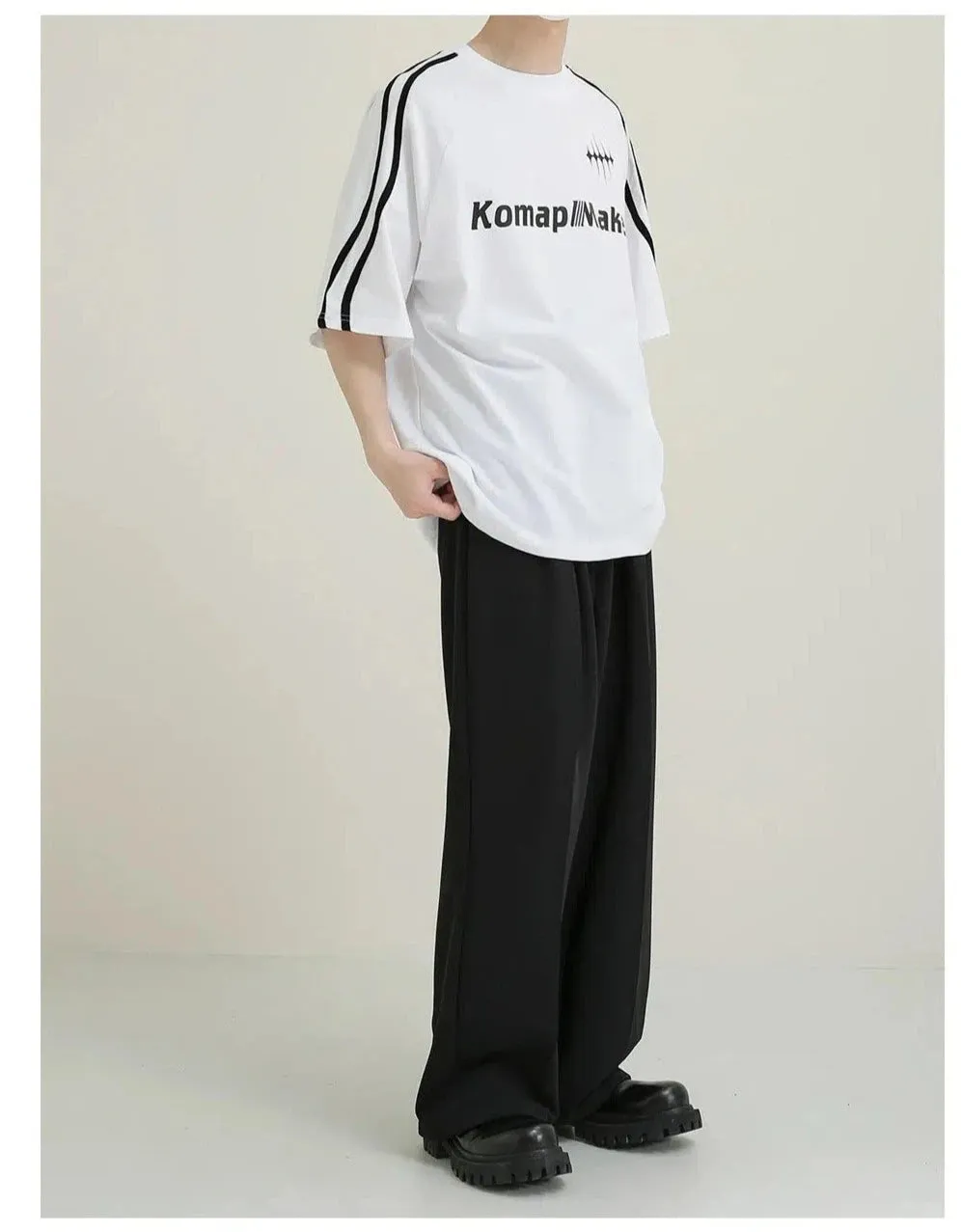Logo Print T-Shirt with Sleeve Stripes
