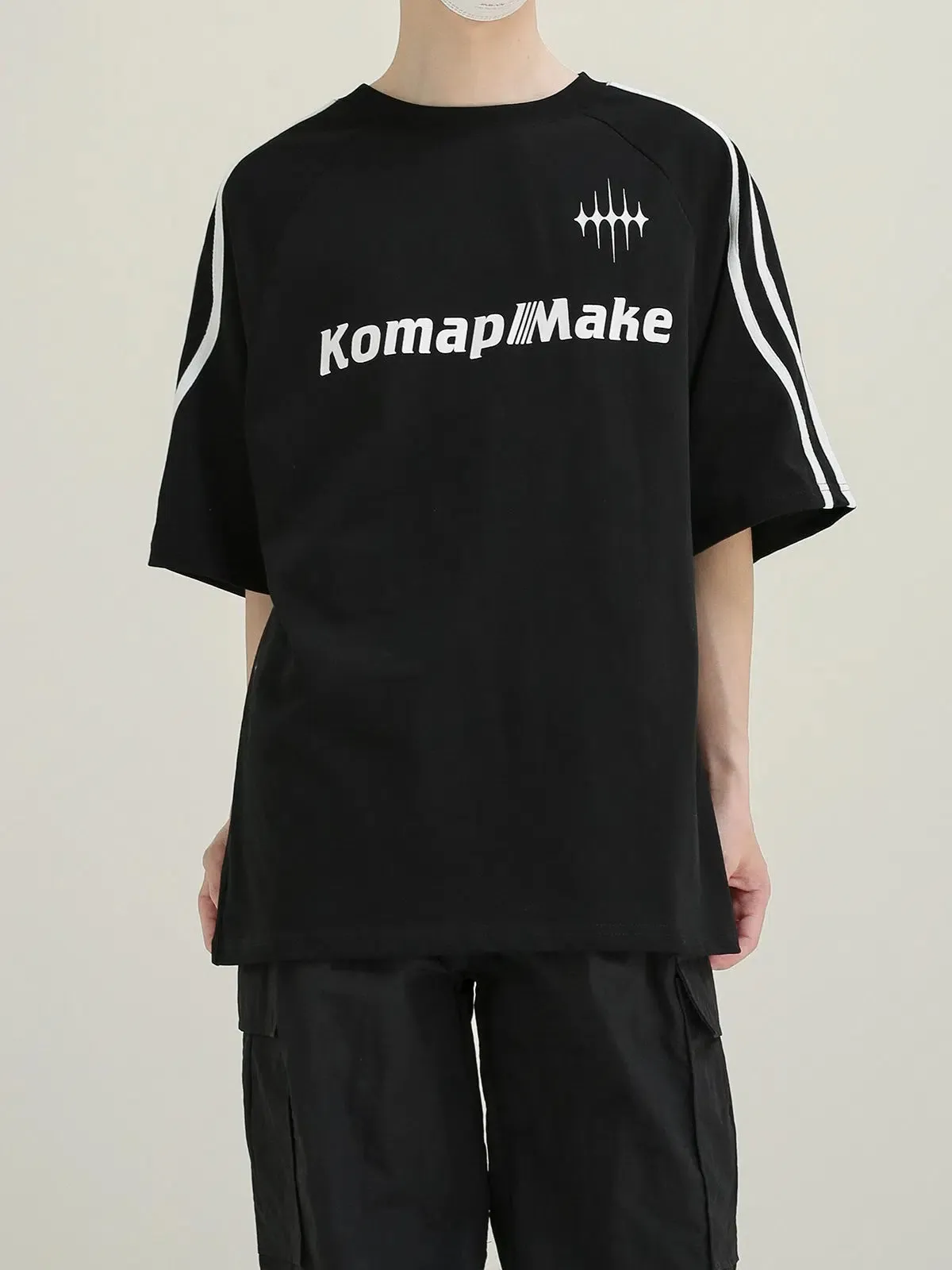 Logo Print T-Shirt with Sleeve Stripes