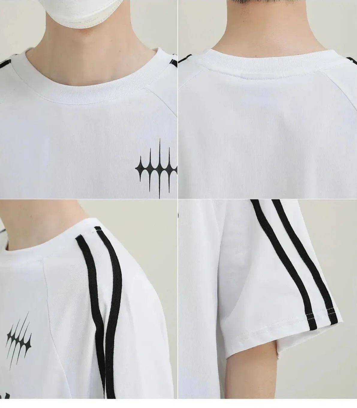 Logo Print T-Shirt with Sleeve Stripes