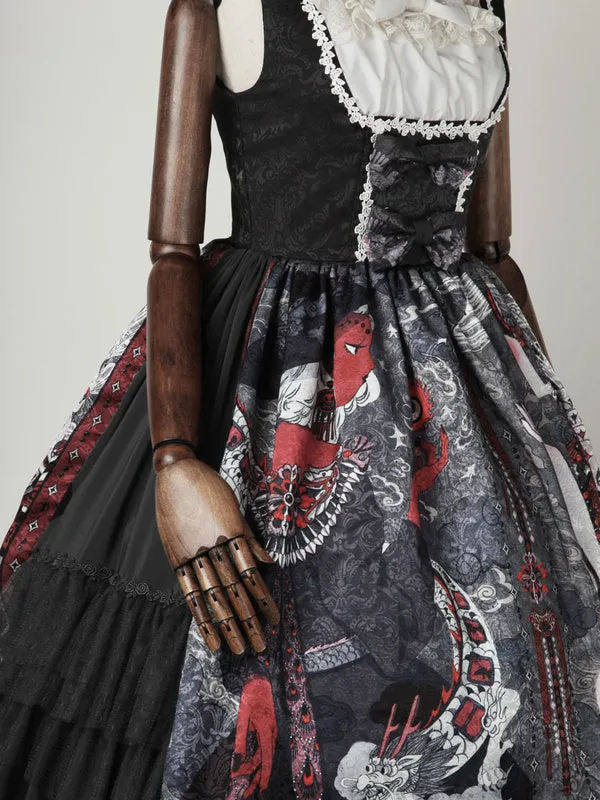 Lolita JSK Dress Black Silver Sleeveless Bows Polyester Fiber Lolita Jumper Skirts