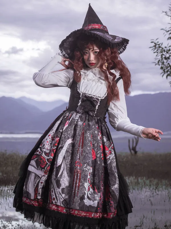Lolita JSK Dress Black Silver Sleeveless Bows Polyester Fiber Lolita Jumper Skirts