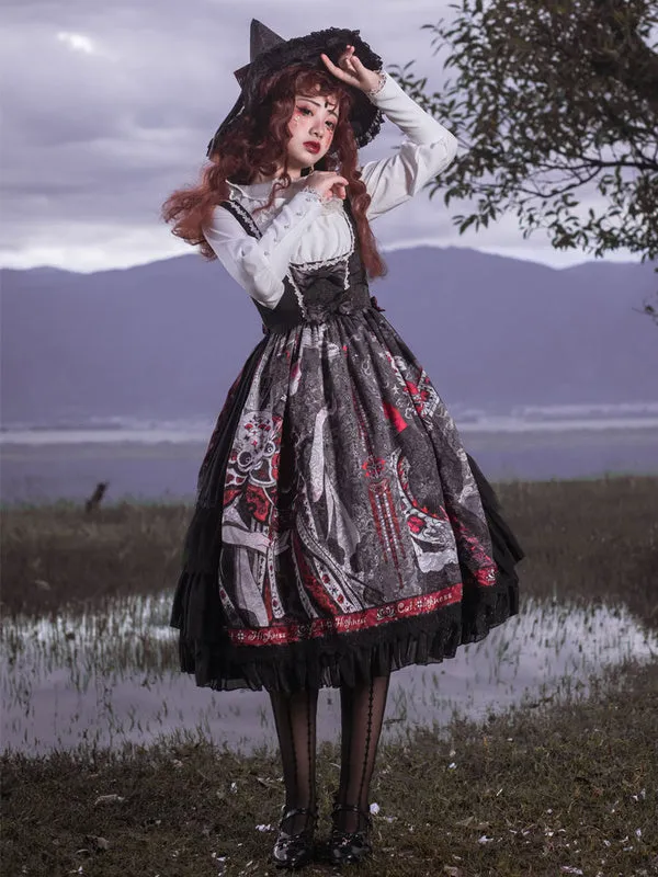 Lolita JSK Dress Black Silver Sleeveless Bows Polyester Fiber Lolita Jumper Skirts