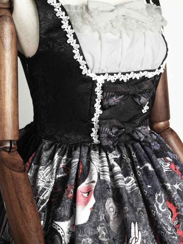 Lolita JSK Dress Black Silver Sleeveless Bows Polyester Fiber Lolita Jumper Skirts