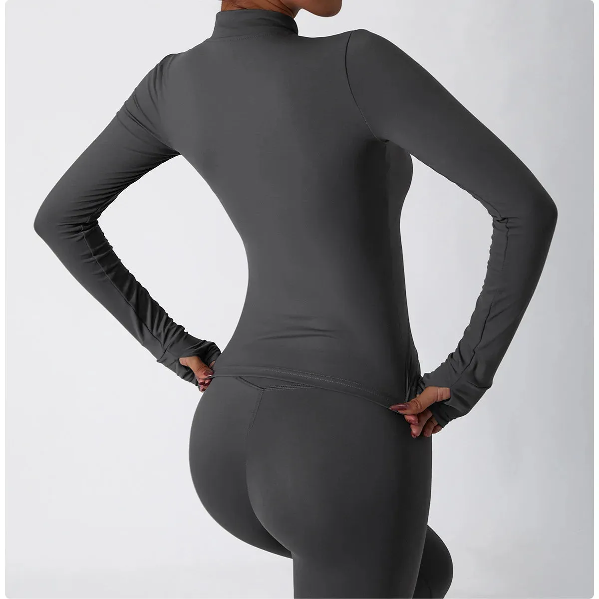 Long Sleeve Quick-drying Running Jacket with Zipper
