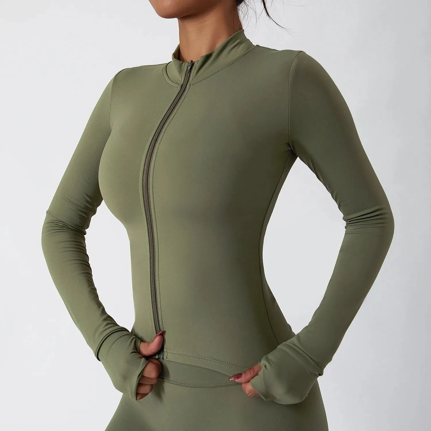 Long Sleeve Quick-drying Running Jacket with Zipper