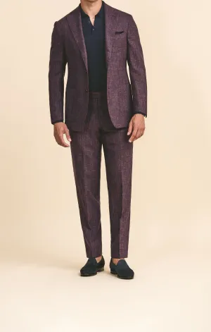Loro Piana SUMMERTIME Plum Wool, Silk & Linen with Navy Glencheck Tropical Weave