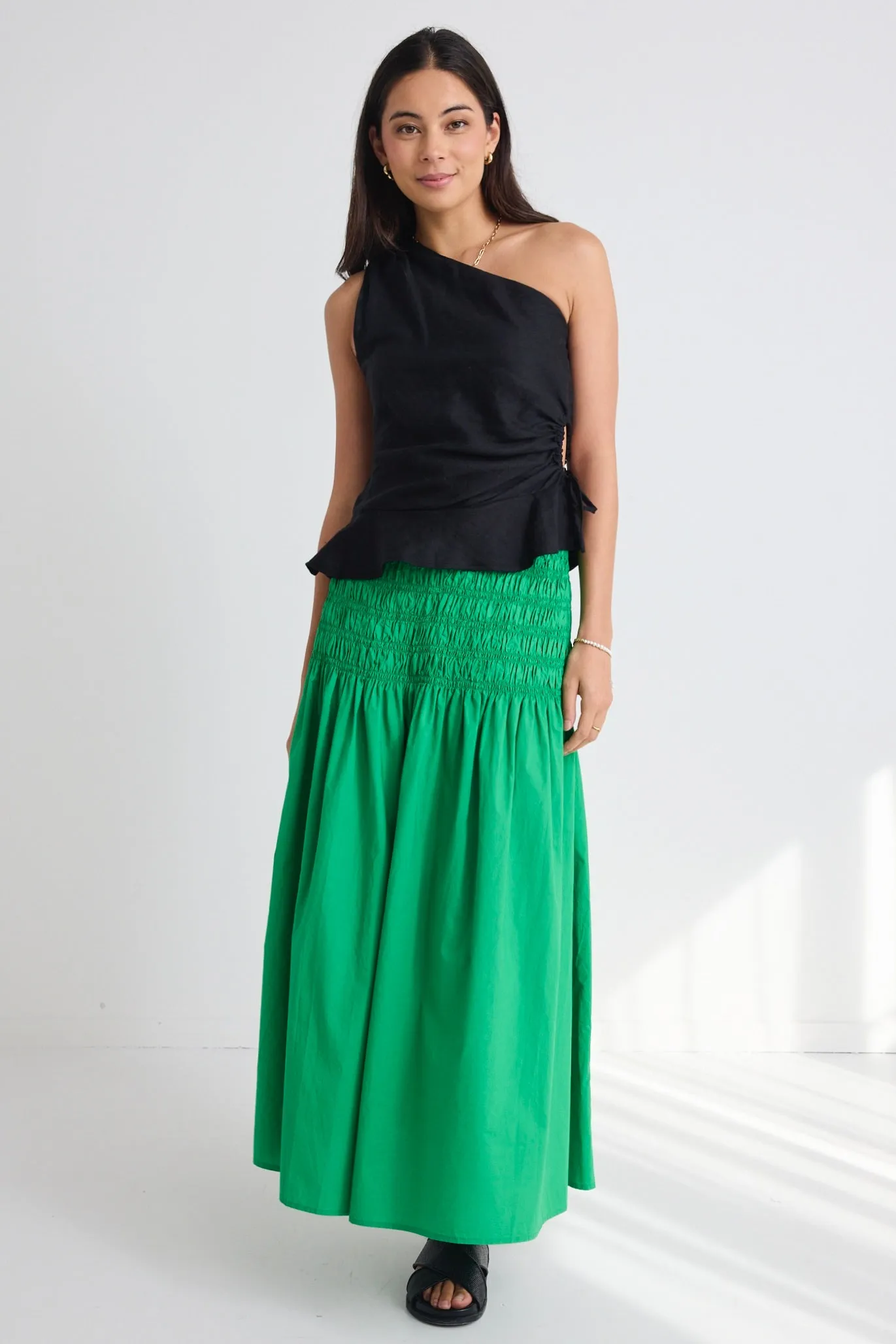 Lost Meadow Green Shirred Waist Maxi Skirt