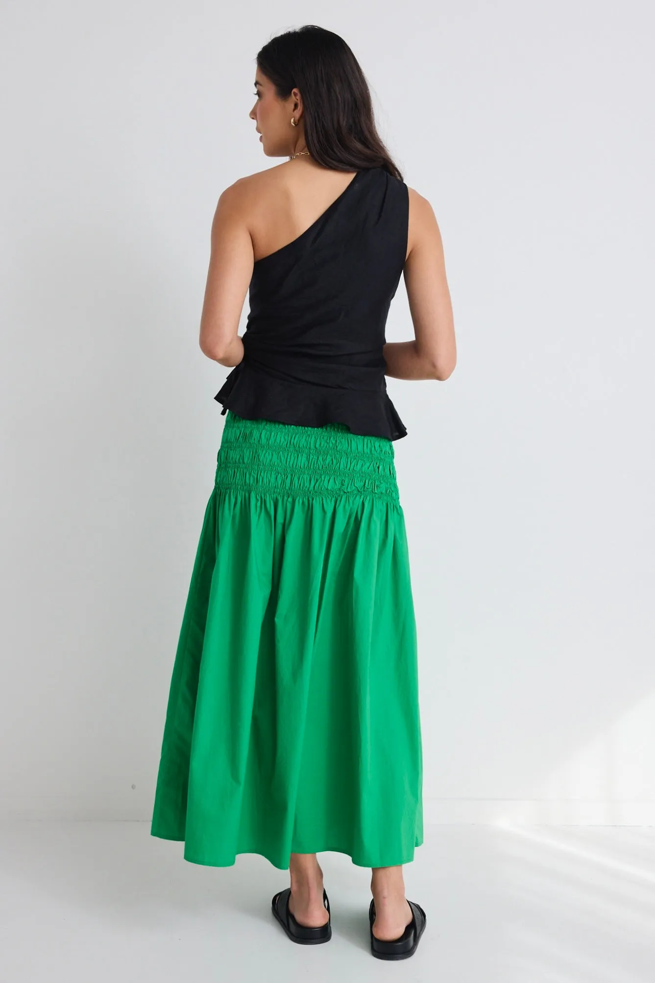 Lost Meadow Green Shirred Waist Maxi Skirt