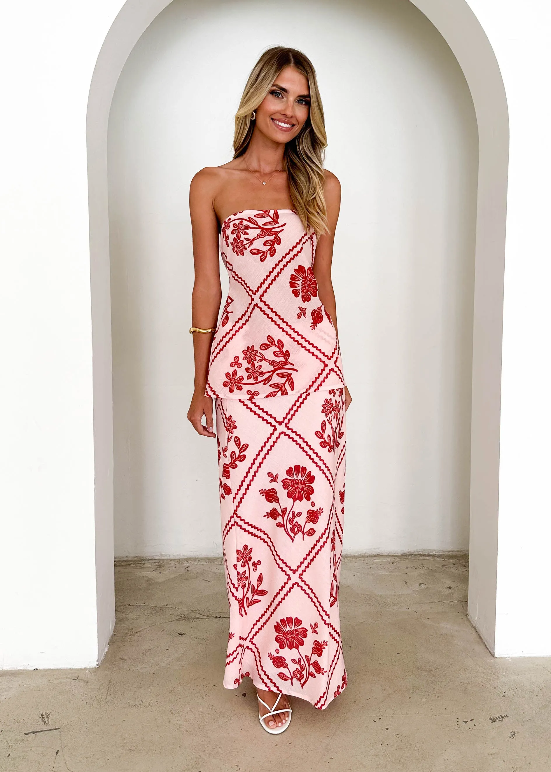Madi Maxi Skirt - Red Floral