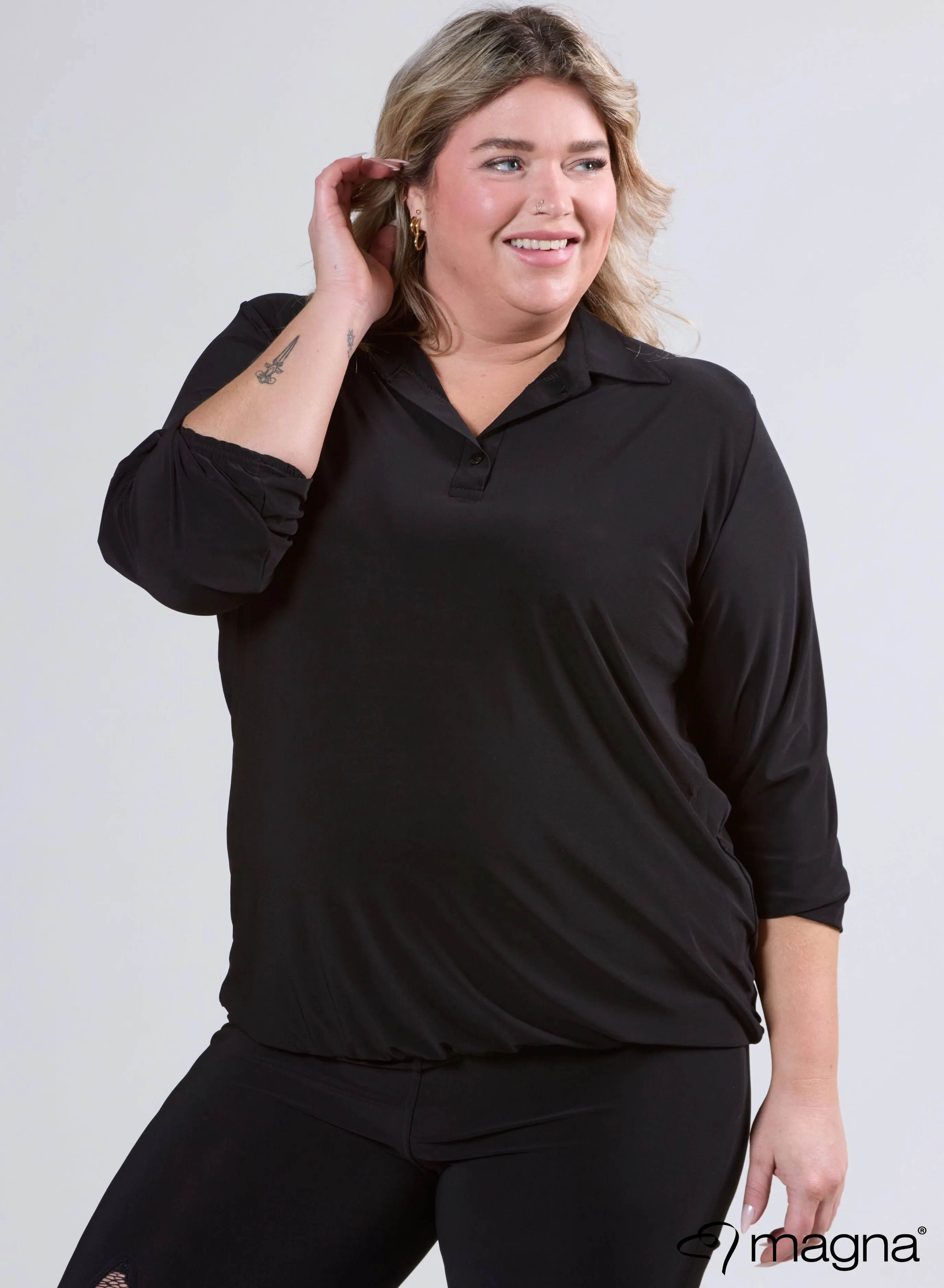 Magna Easy Wear Shirt met Elastiek Zwart