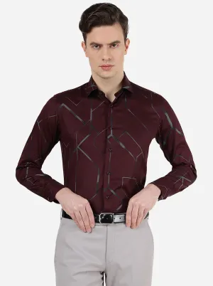 Maroon Printed Slim Fit Party Wear Shirt | JB Studio
