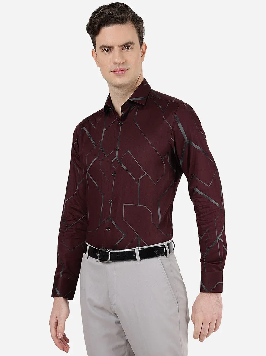 Maroon Printed Slim Fit Party Wear Shirt | JB Studio