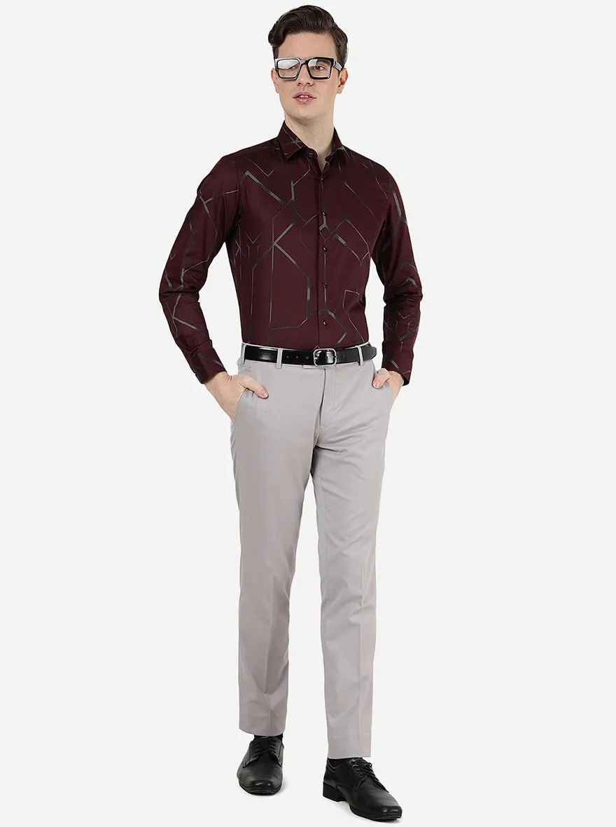 Maroon Printed Slim Fit Party Wear Shirt | JB Studio