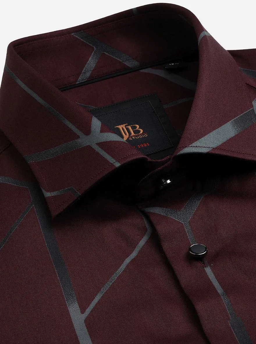 Maroon Printed Slim Fit Party Wear Shirt | JB Studio