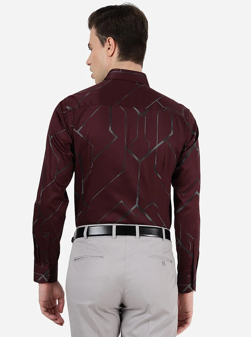 Maroon Printed Slim Fit Party Wear Shirt | JB Studio