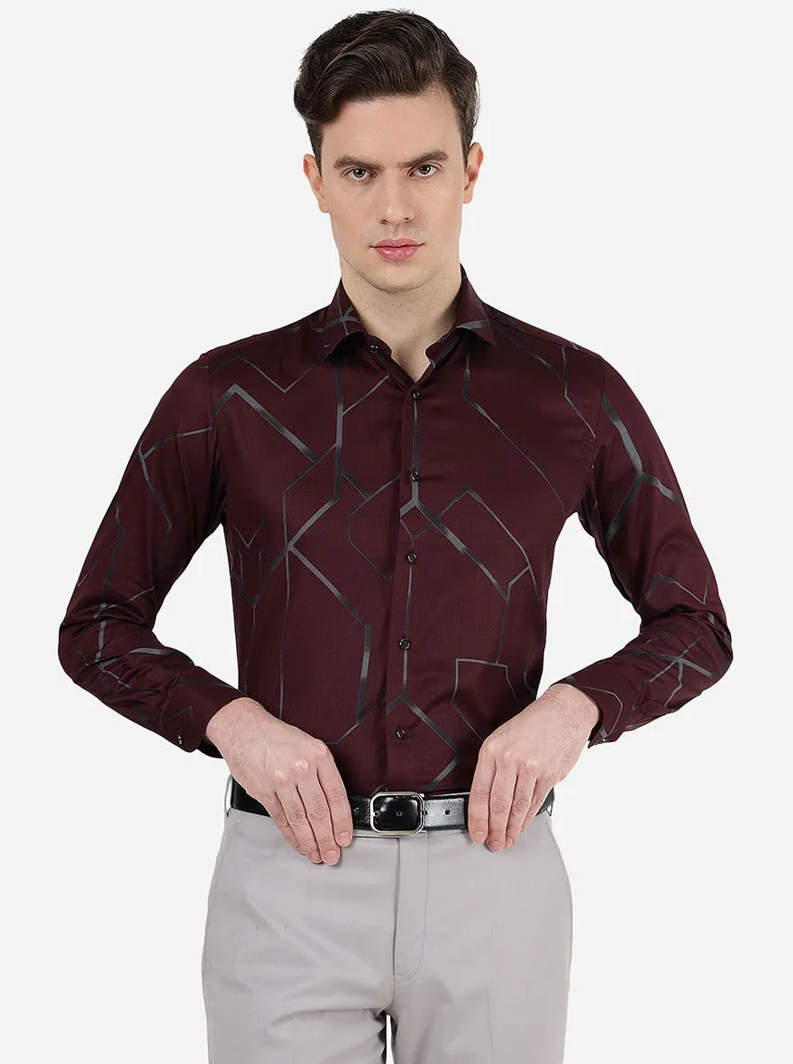 Maroon Printed Slim Fit Party Wear Shirt | JB Studio