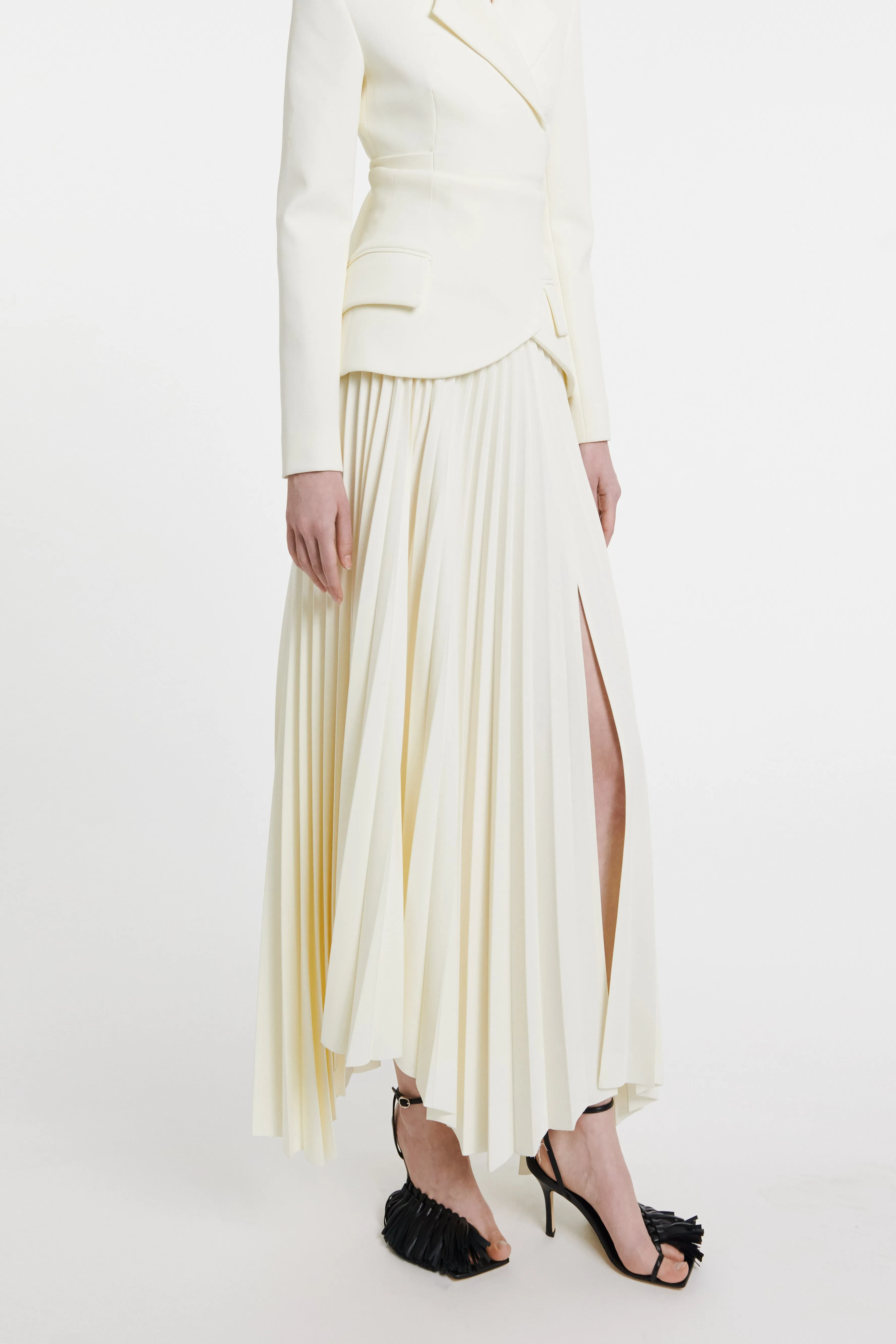 Maxi Pleated Asymmetric Skirt With Basque Detail Ivory