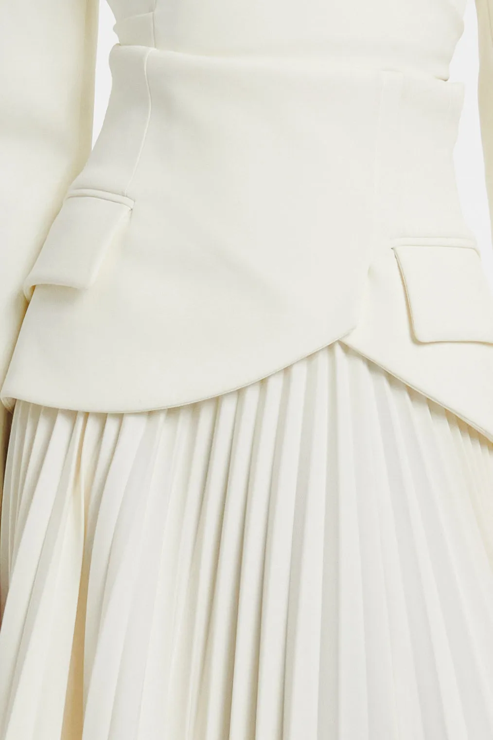 Maxi Pleated Asymmetric Skirt With Basque Detail Ivory