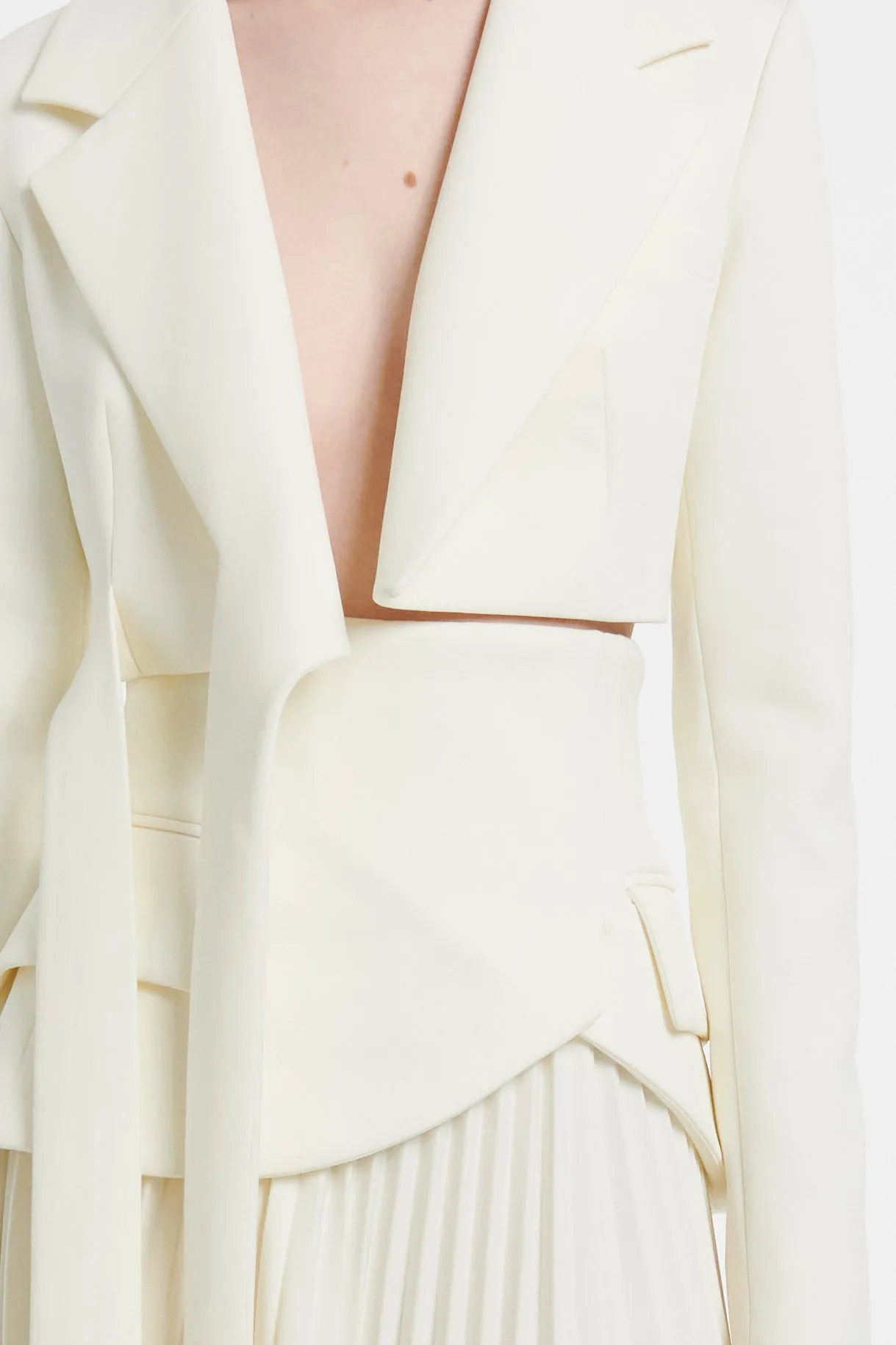 Maxi Pleated Asymmetric Skirt With Basque Detail Ivory
