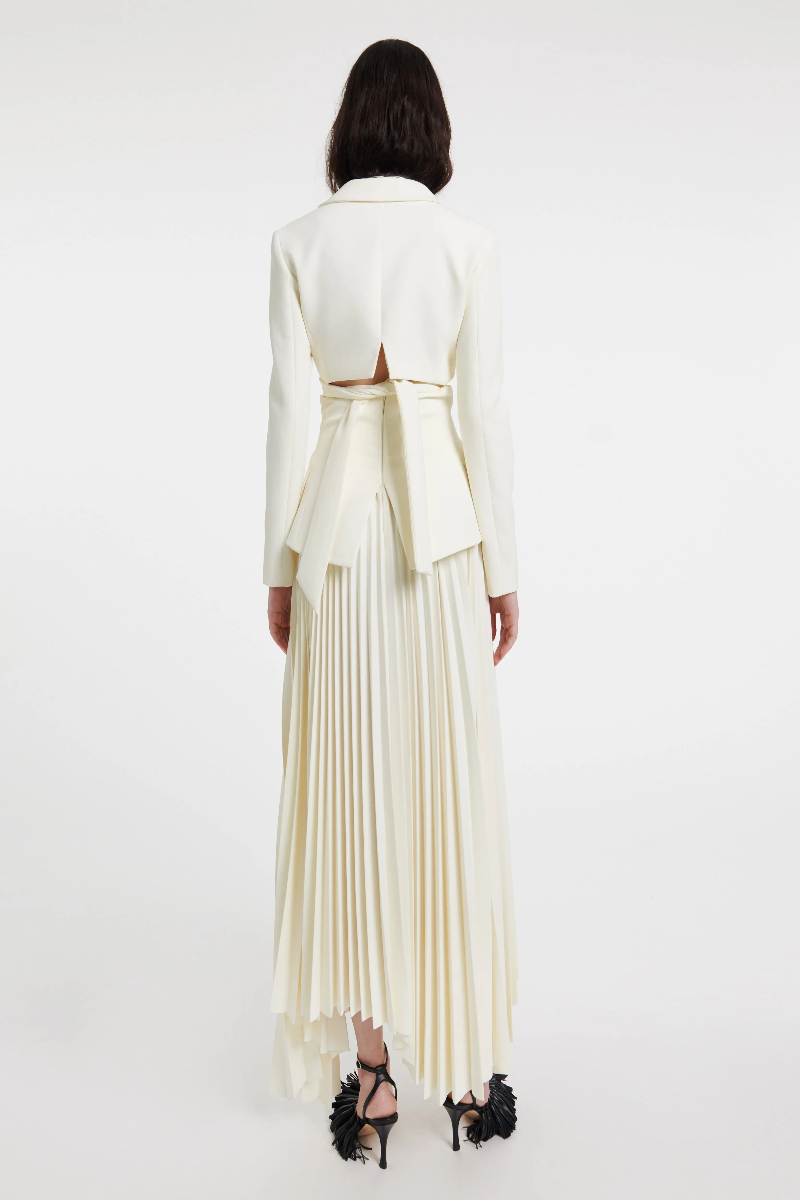 Maxi Pleated Asymmetric Skirt With Basque Detail Ivory