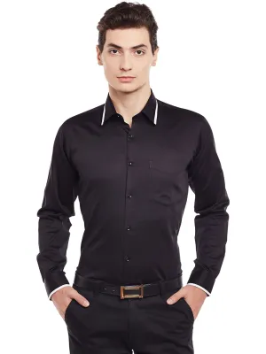 Men Black Solid Pure Cotton Slim Fit Formal Shirt