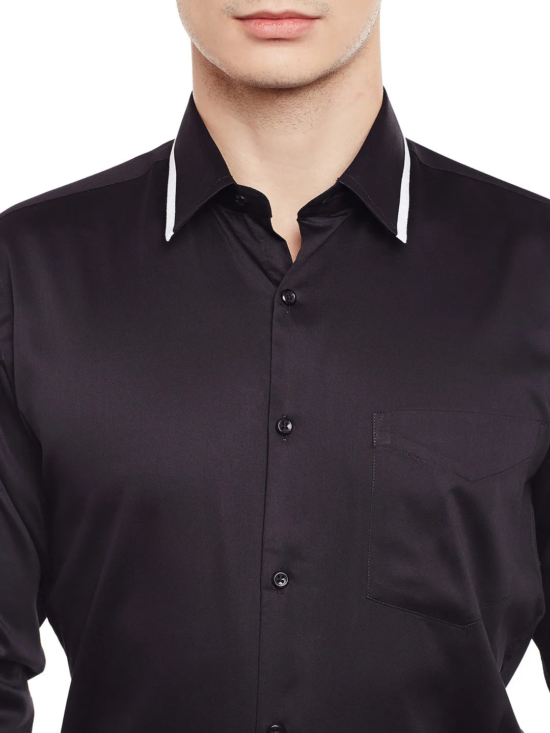Men Black Solid Pure Cotton Slim Fit Formal Shirt
