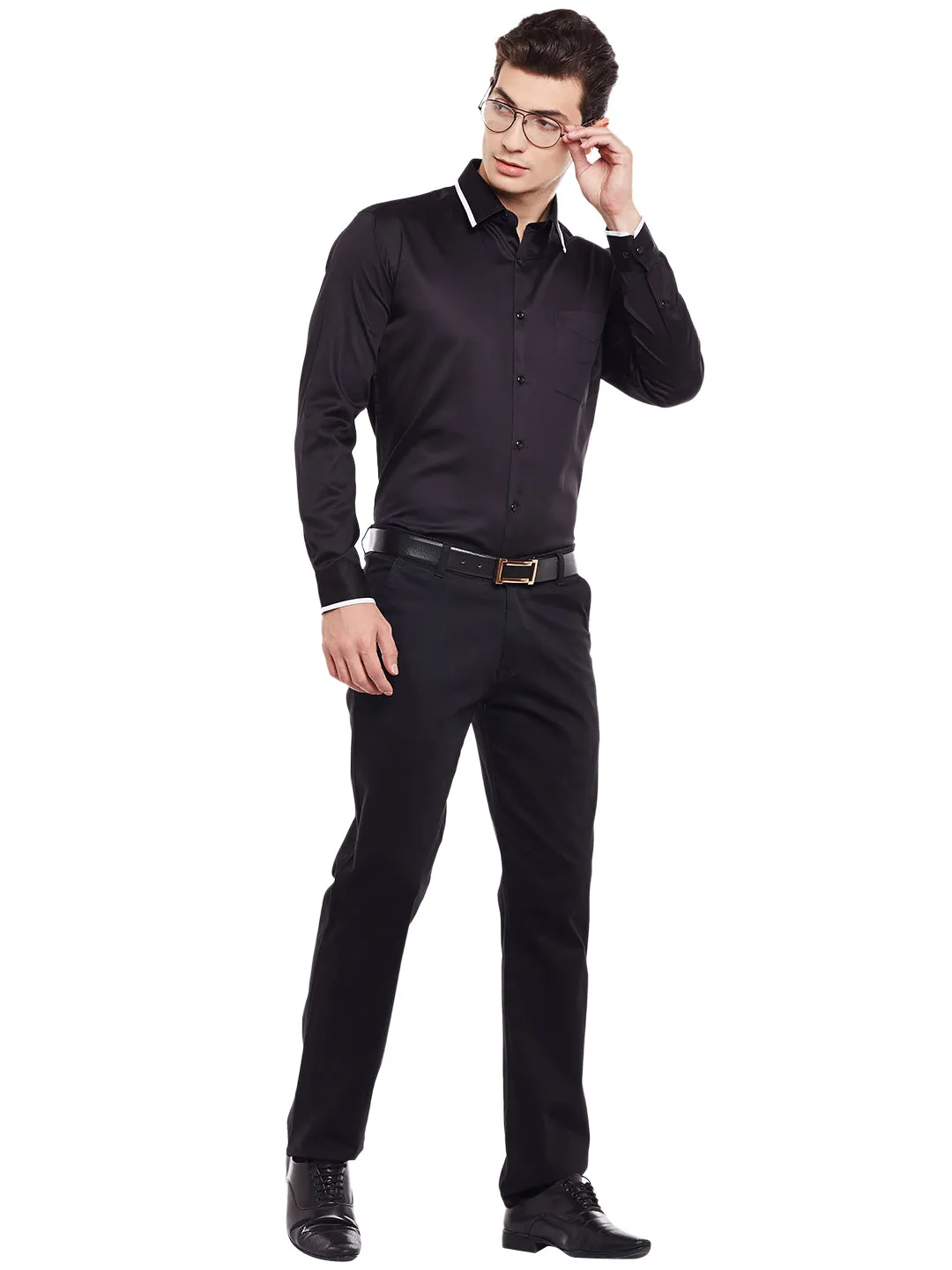 Men Black Solid Pure Cotton Slim Fit Formal Shirt