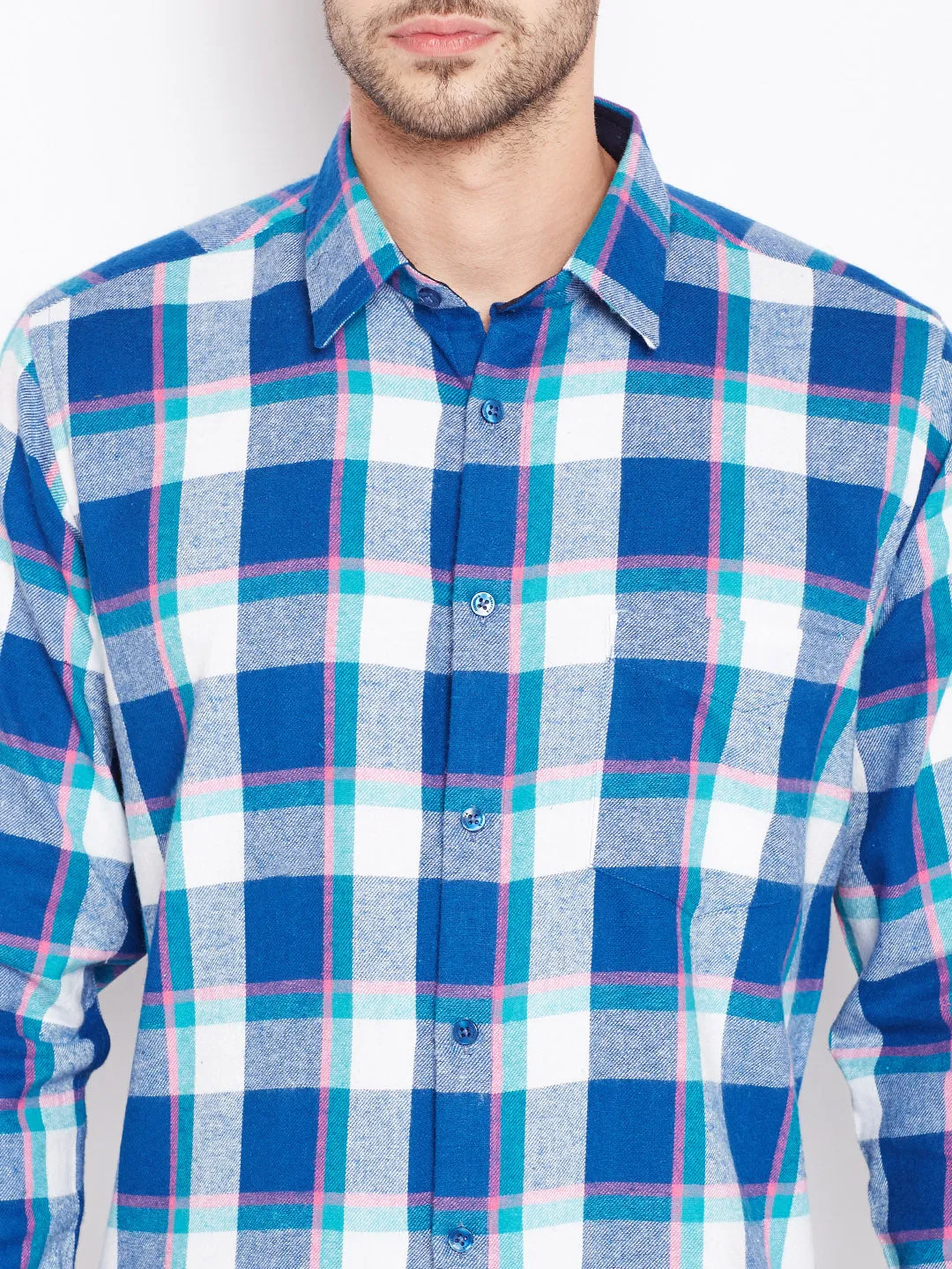 Men Blue Checked Pure Cotton Slim Fit Casual Shirt