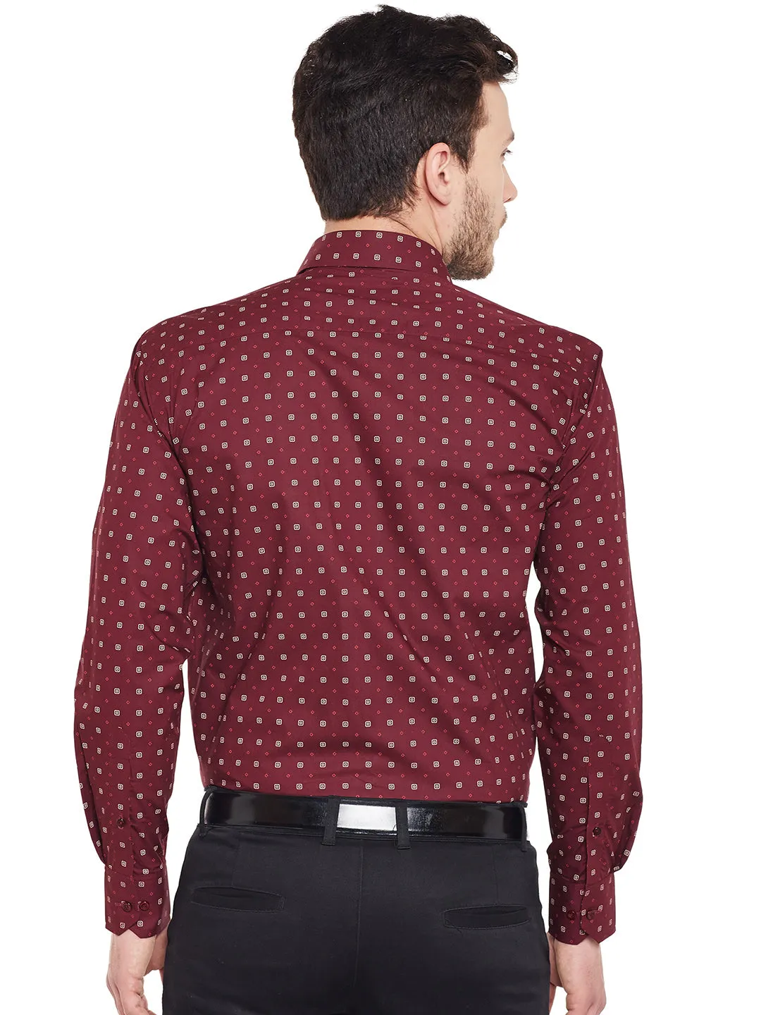 Men Maroon Printed Pure Cotton Regular Fit Formal Shirt