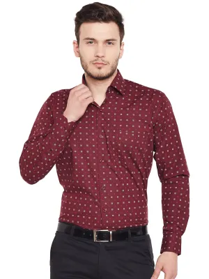 Men Maroon Printed Pure Cotton Regular Fit Formal Shirt