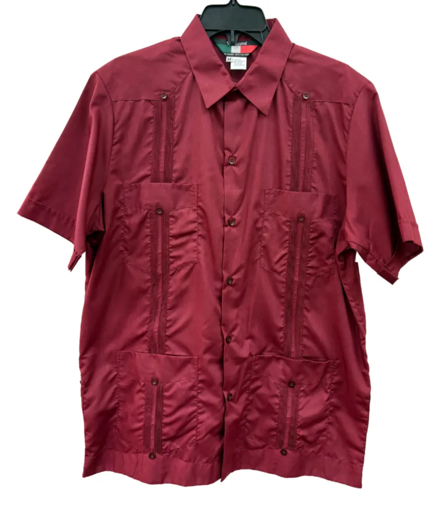 Men's Burgundy Short Sleeve Guayabera